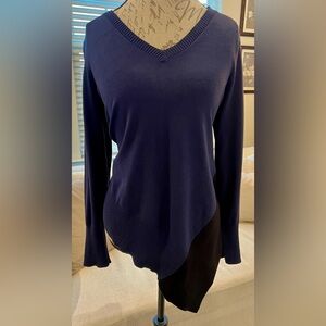 89th & Madison Asymmetrical Color Block Sweater Navy Black V Neck Medium